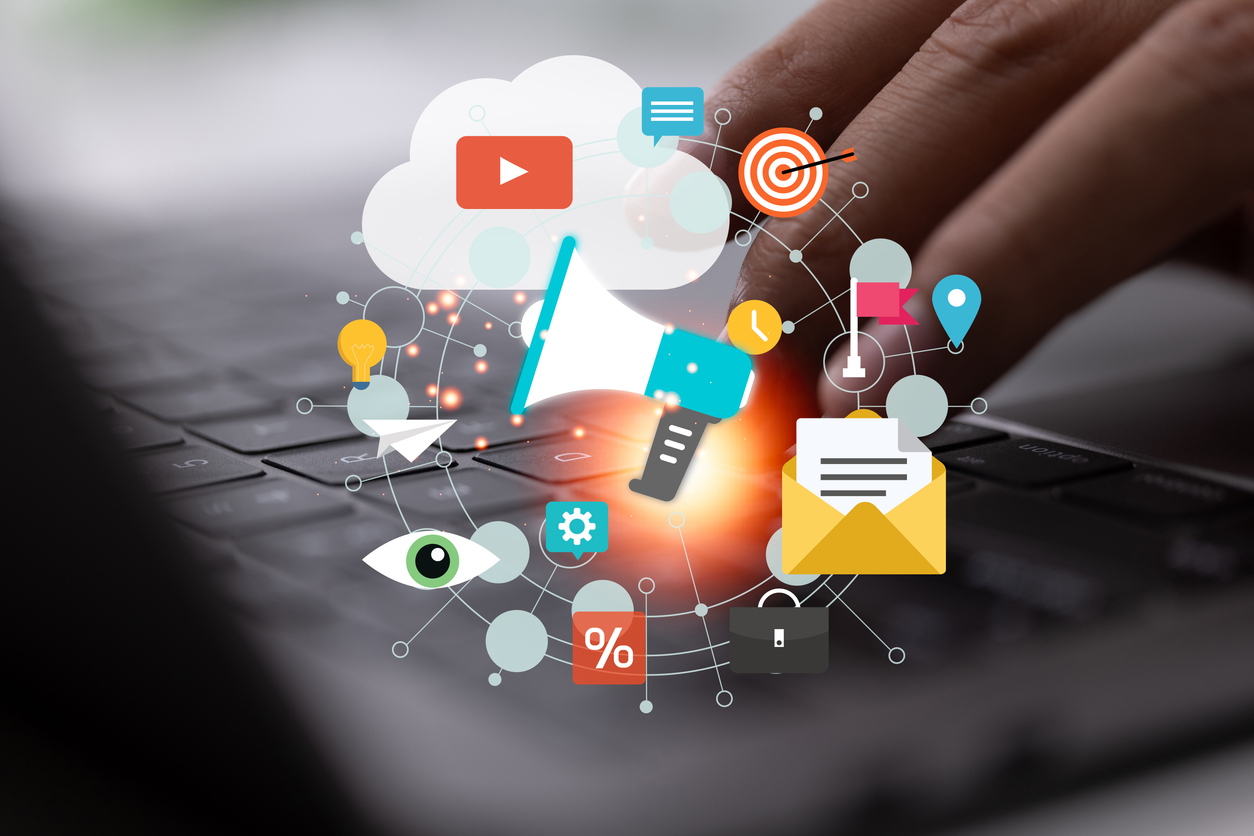 Ideas related to digital marketing and advertising. seo, social media marketing, digital content marketing, and email marketing.